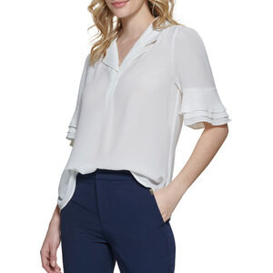 Tommy Hilfiger Textured Tiered-Ruffle-Sleeve Top| Size XS